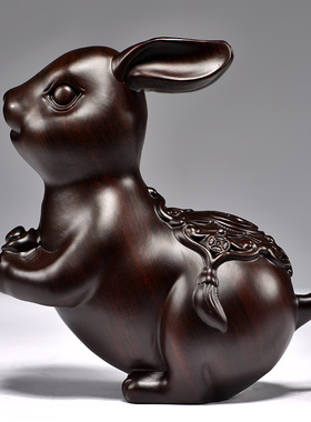 黑檀木雕兔子摆件十二生肖客厅