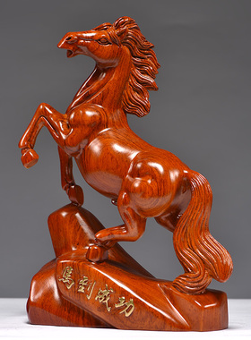 红木马摆件一对工艺品家居