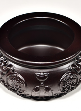 黑檀木雕聚宝盆摆件五路财神聚宝盆客厅办公店铺开业桌面工艺礼品