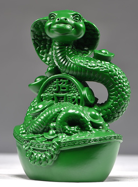 绿色木雕蛇摆件实木蛇十二生肖木制眼镜蛇家居客厅装饰红木工艺品