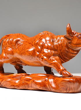 花梨木雕牛摆件生肖牛木质拓荒牛开拓牛家居客厅办公装饰红木礼品