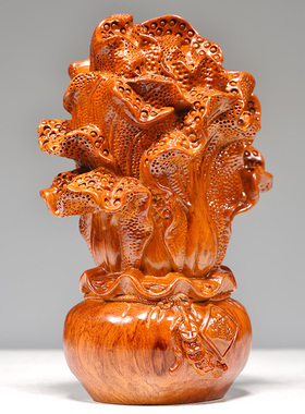 花梨木雕刻白菜摆件实木百财雕刻家居摆设客厅酒柜装饰开业送礼品