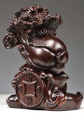 黑檀木雕刻白菜摆件实木百财雕刻家居客厅玄关装饰开业送礼工艺品