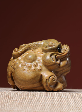 正宗绿檀木雕如意金蟾手把件瑞兽三足金蟾蟾蜍青蛙把玩件茶宠摆件