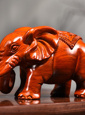 花梨木雕刻大象摆件一对大号实木象家居客厅电视柜装饰工艺品摆设