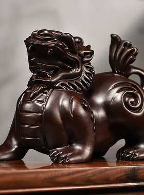 黑檀木雕貔貅摆件一对实木雕刻