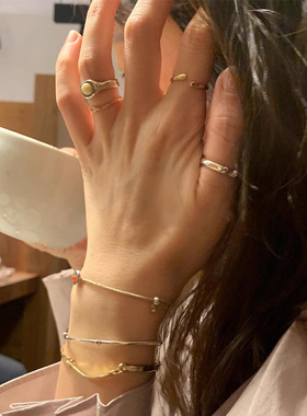 铜镀白金韩系小众做旧款简约戒指