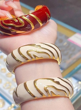 欧美复古斑马纹开口金珐琅手镯