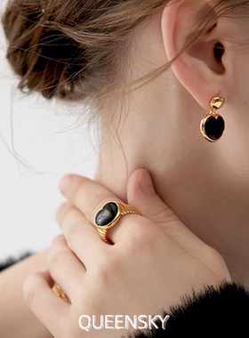 新年红小众设计笛卡尔红色玛瑙爱心戒指法式优雅黑玛瑙心形戒指