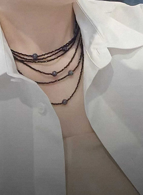 黑玛瑙米珠长款男女项链叠搭