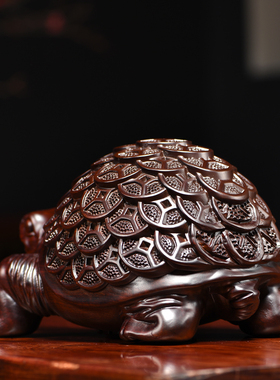 黑檀木雕八卦金钱龟摆件木质乌龟家居客厅办公室桌面装饰工艺礼品