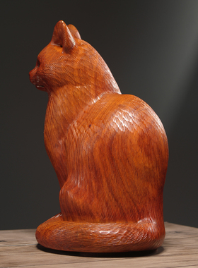 花梨木雕猫摆件实木猫雕刻工艺品家居客厅波斯猫装饰摆设创意礼品