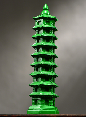 绿色木雕九层文昌塔摆件实木装饰
