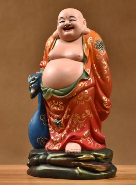 艺夫实木弥勒佛像摆件客厅装饰