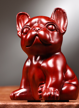 红花梨木雕狗摆件十二生肖狗实木家居客厅电视柜办公装饰工艺礼品