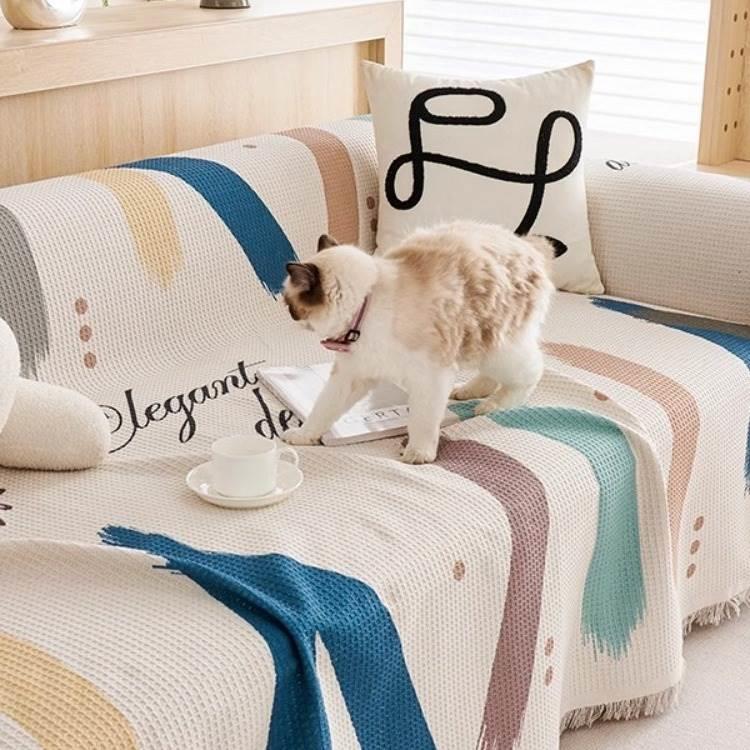 北欧风针织棉线华夫格沙发巾沙发盖布四季通用全包万能沙发套罩毯 - 图2