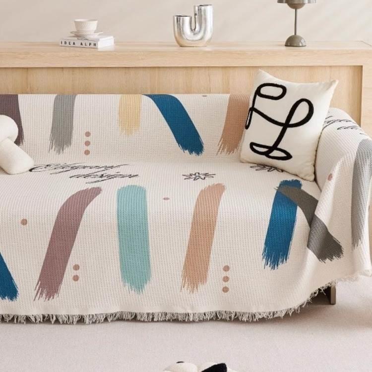 北欧风针织棉线华夫格沙发巾沙发盖布四季通用全包万能沙发套罩毯 - 图1