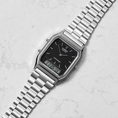 casio卡西欧小方块手表男官方正品防水学生石英电子表AQ-230A-1D - 图2