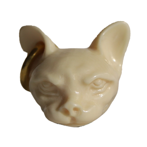 天然猛犸保真牙雕无毛猫小狗头个性文玩手串配饰铜圈提溜可爱饰品 - 图3