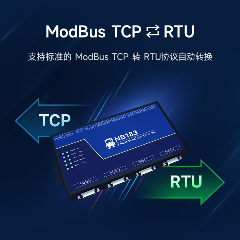 适用RS485/232串口转以太网8路串口多路MODBUS网关隔离型TCP转RTU注册包心跳包物联网协议上位机AT指令-图0