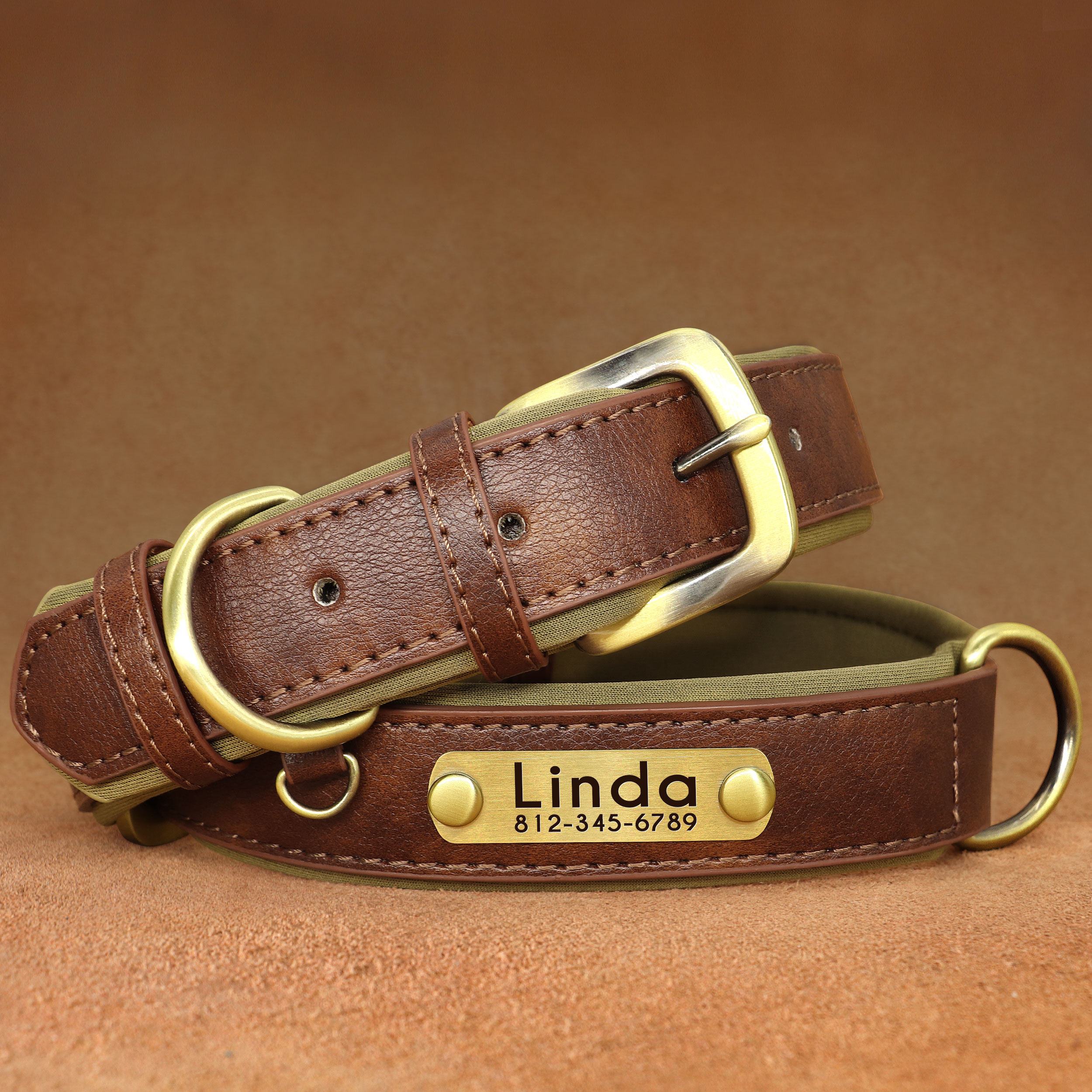 Gold bow tie dog collar with engraving to prevent loss, full dog type