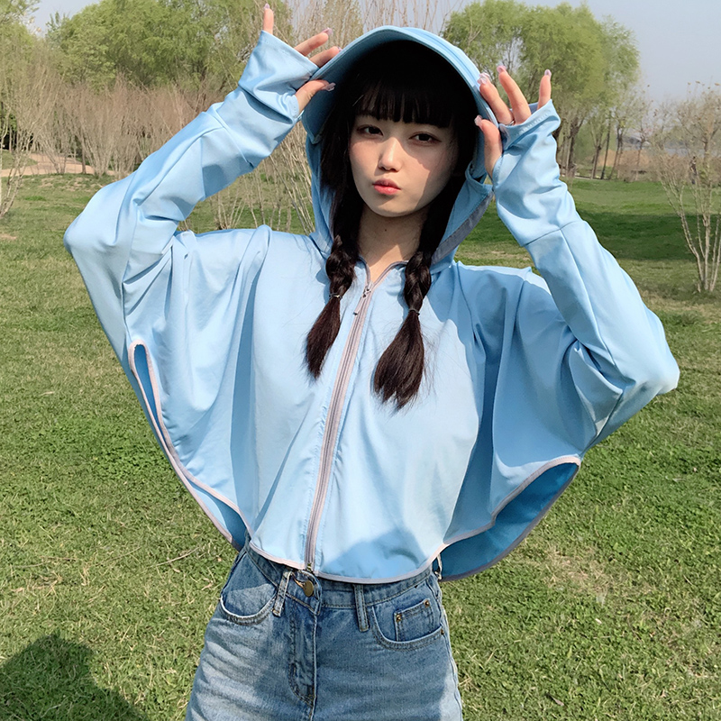 女2020新款夏骑车长袖冰丝防晒衣 攸小冉短外套