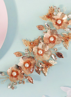 Bridal accessories luxury gold wire petal hair headband发带