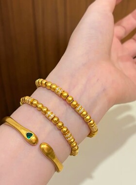 黄金色珠冷门手串中古风高级金珠镶钻手链女手饰首饰串珠珠子