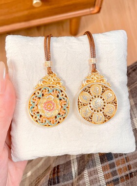 「花锦」描金珐琅彩牡丹花六字真言宫廷毛衣链长款项链女吊坠配饰