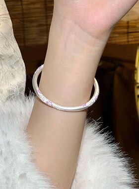 香炉紫烟葫芦头繁花新中式珐琅彩福禄国风花朵旋纹手镯镀纯银手饰