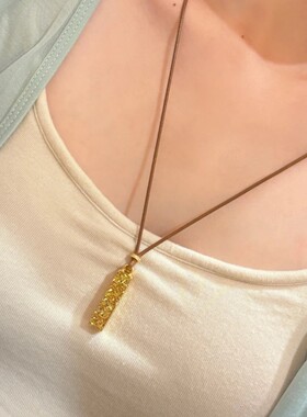 爆款碎冰冰小金条爆闪碎冰冰四方来财小银条长款毛衣链项链女吊坠