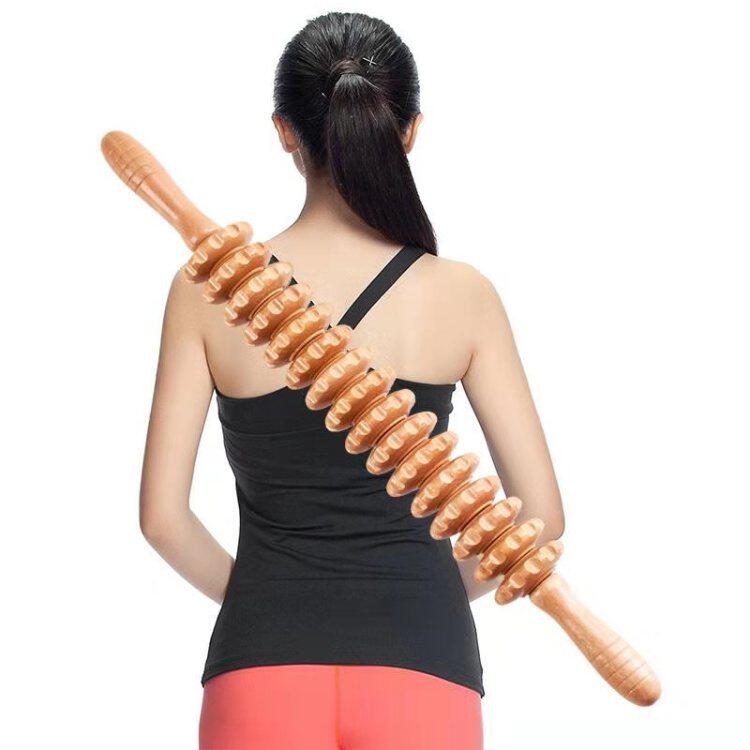 实木滚轮按摩器材九轮瑜伽按摩棒 鸿航老中医按摩器材