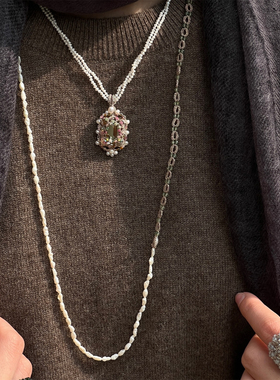 LORINA Exclusive项链 法国天然半宝石手工梭织蕾丝重工锁骨链女