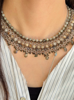 自留推荐 LORINA 法国天然半宝石手工梭织蕾丝重工项链锁骨链女