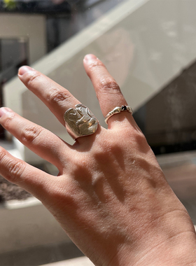 SALE E PEPE胡椒盐 七夕情人节 纯银抱抱爱心红虎眼石戒指礼物