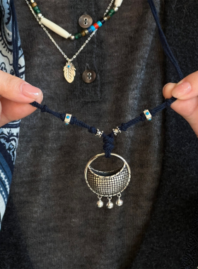 ENSAGE 纯银吊坠编绳项链 原创小众设计师高级感复古毛衣链