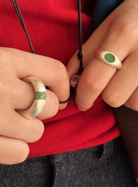 特价soft mountains软山 蛇年红玛瑙东陵玉戒指纯银手工原创指环