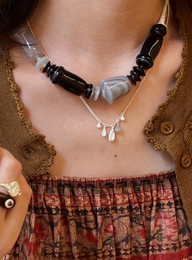 OLIO E ACETO 纯银水滴果多吊坠项链 玛瑙茶晶大果实质感锁骨链