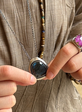 自留推荐定制款 ENSAGE/APT702 925纯银拉长石锆石吊坠OT扣项链