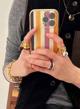 特价HERHERLIN 素纹双层吊珠红虎眼石纽结戒指个性原创小众指环