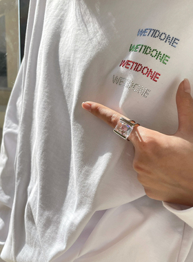 熔化银块桃心双层宝石方块戒指