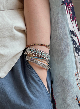 PHILIPPE AUDIBERT 小雏菊弹力手链 法国手工锡镀银绿松石手环