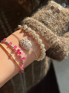 SIRUI NING 925银珍珠白水晶黑尖晶茶晶串珠手链叠戴高级气质礼物