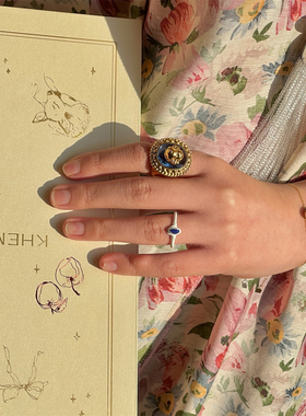 GRIPOIX 花束图章琉璃可调节戒指 法国轻奢小众手工制作指环