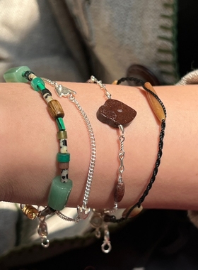 SALE E PEPE胡椒盐 纯银牧羊人森林手链卵石编织手绳高级感叠戴