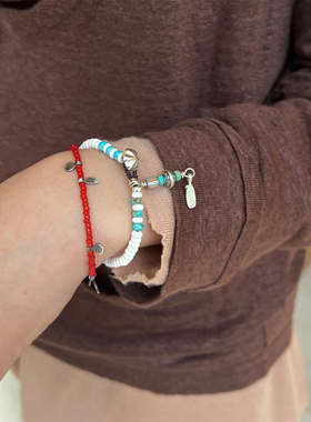 ENSAGE/APT702 古董琉璃珠手环 柔光茶光925银天然石串珠手串手链