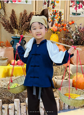 幼儿园儿童小扁担舞台道具孩子表演挑子竹筐箩筐竹制玩具游戏扁担