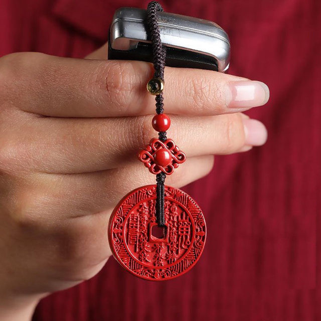 Natural imperial red cinnabar mountain ghost money pendant men's necklace safety buckle pendant raw stone animal year dragon and tiger coin