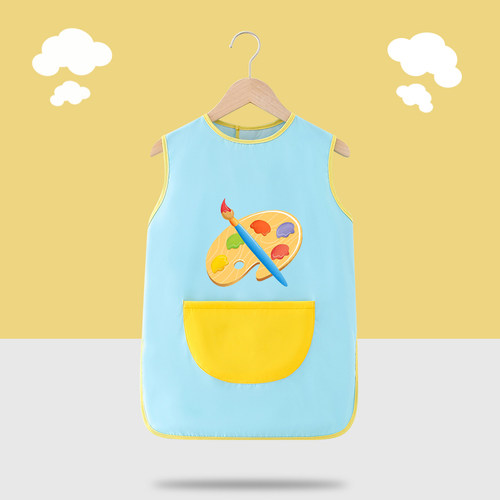 儿童画画罩衣无袖防水防脏围兜幼儿园美术绘画反穿衣围裙定制logo - 图0