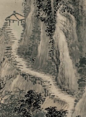 清王翚一径至桥去国画山水画真迹复制装饰画高清微喷宣纸临摹范本